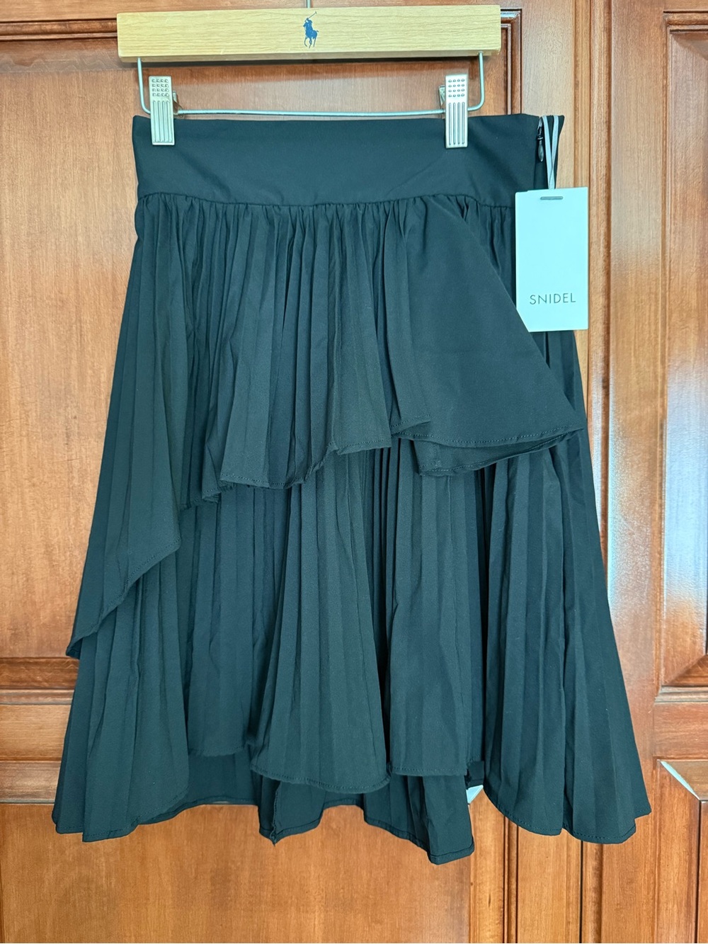 NWT SNIDEL Pleated Tiered Mini Skirt - Asymmetrical Layered Black Size 0 XS